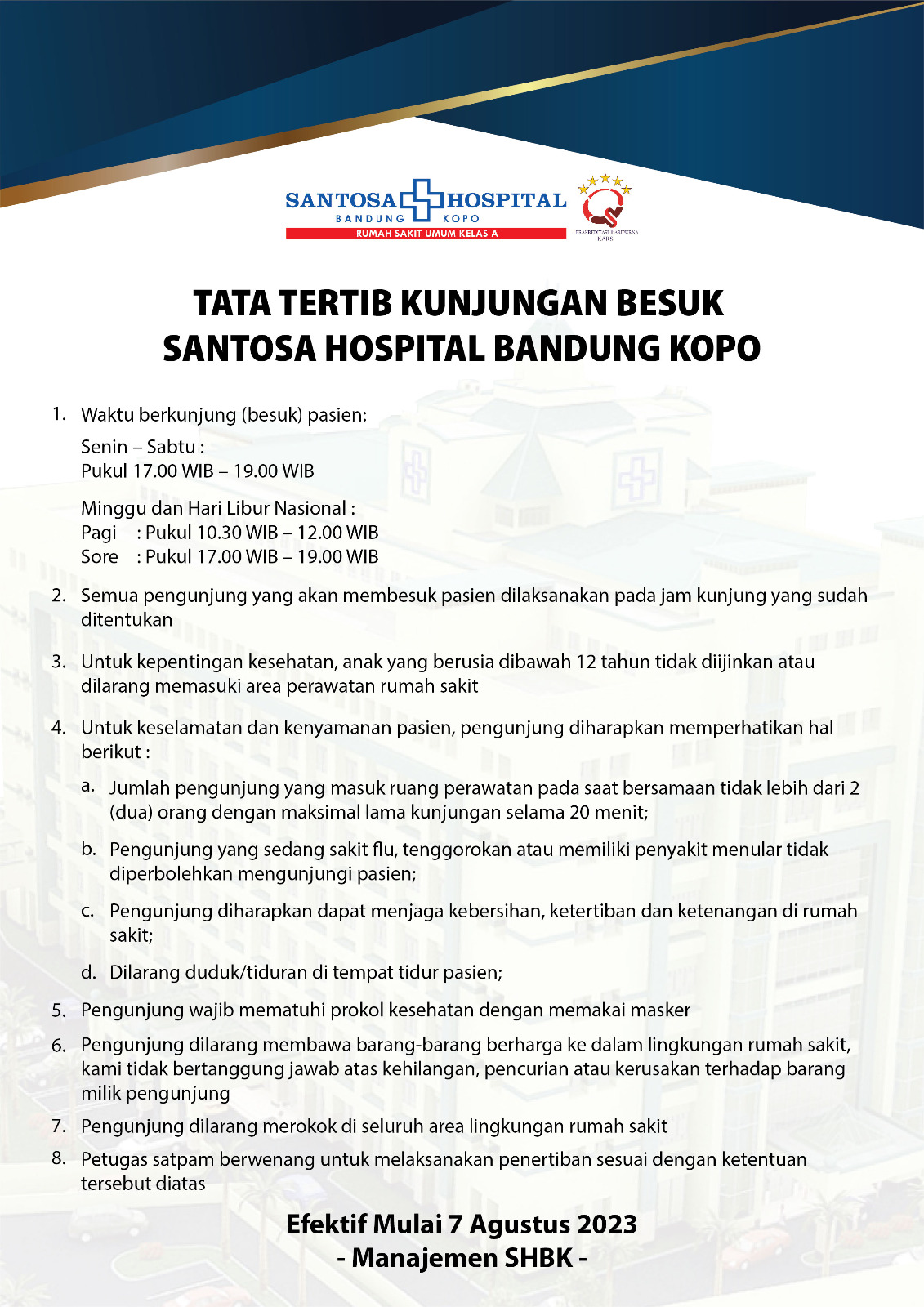 Informasi Kunjungan Besuk Pasien SHBK